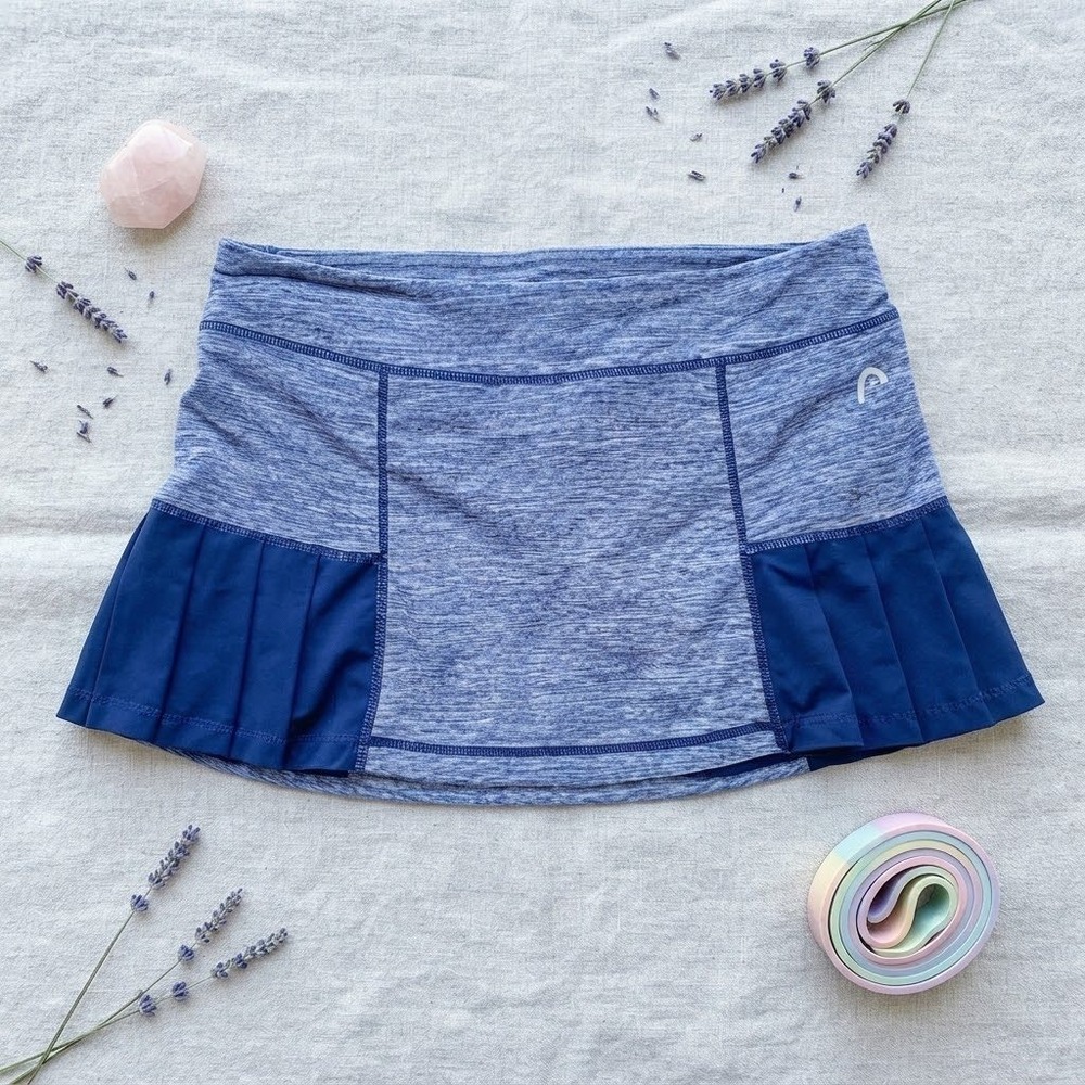 HEAD Womens Blue Space Dye Pleated Tennis Skort Athletic Skirt Small